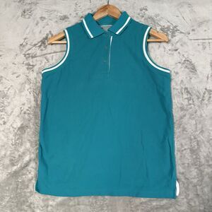 VTG Pierre Cardin Sleeveless Polo Shirt Medium Teal Green White 90s Tennis Golf